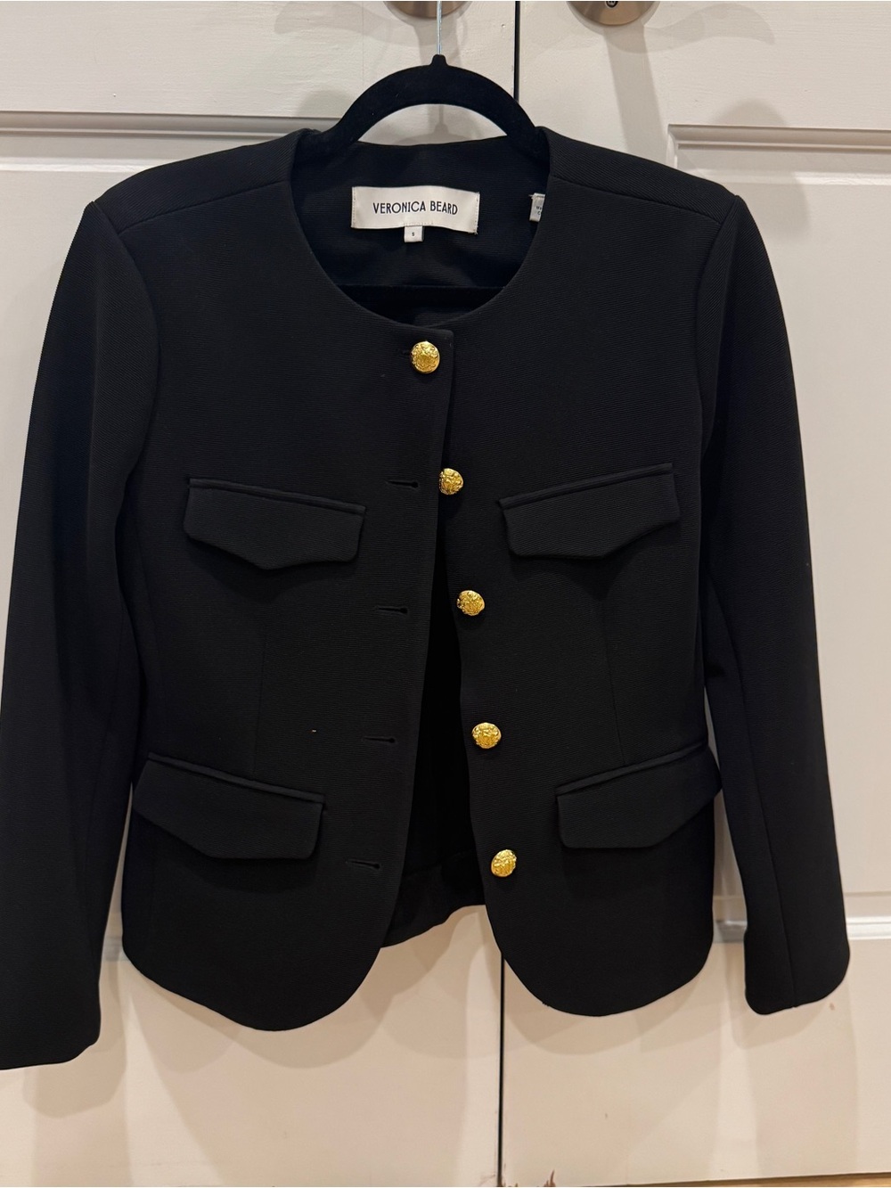 Veronica Beard Black Collarless Jacket with Gold Buttons